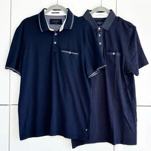 2-Ted Baker London Men’s Modern Slim Fit Polos Shirts Navy Blue Size 4 (Large)